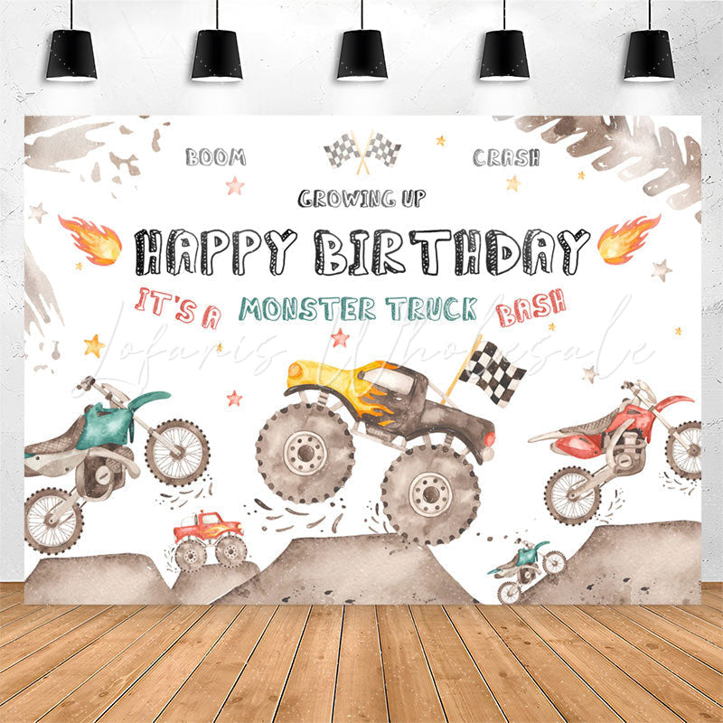 Lofaris Growing Up Monster Truck Bash Boy Birthday Backdrop