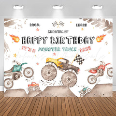 Lofaris Growing Up Monster Truck Bash Boy Birthday Backdrop