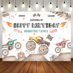 Lofaris Growing Up Monster Truck Bash Boy Birthday Backdrop