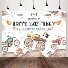 Lofaris Growing Up Monster Truck Bash Boy Birthday Backdrop