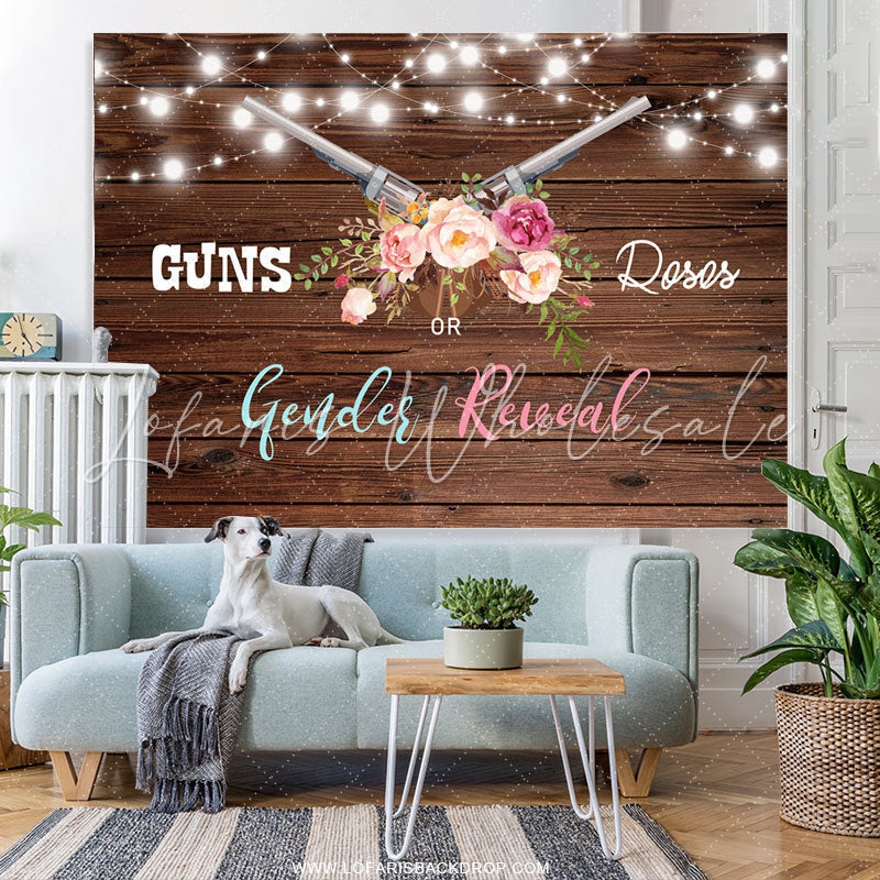 Lofaris Gun Or Rose Gender Reveal Wooden Baby Shower Backdrop