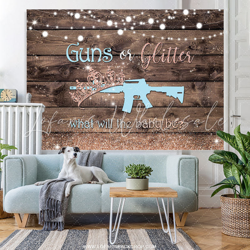 Lofaris Guns Or Glitter Wood Gender Reveal Baby Shower Backdrop
