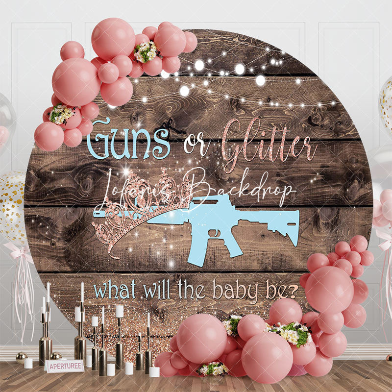 Lofaris Guns Or Glitter Wooden Round Gender Reveal Backdrop