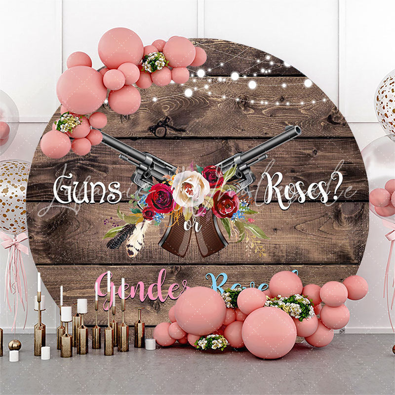 Lofaris Guns Or Roses Floral Wood Circle Gender Reveal Backdrop