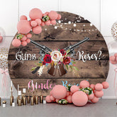 Lofaris Guns Or Roses Floral Wood Circle Gender Reveal Backdrop