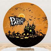 Lofaris Halloween Black Castle In Forest Pumpkin Round Backdrop