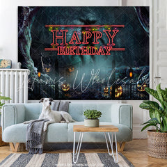 Lofaris Halloween Black Theme Happy Birthday Backdorp For Party