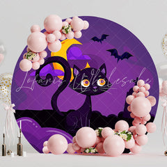 Halloween Kitty Round Backdrop for Spooky Themed Party