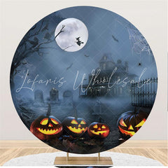 Lofaris Halloween Moon Black Bat Pumpkin House Circle Backdrop