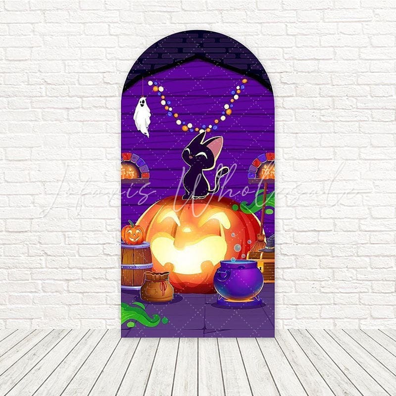 Halloween Pumpkin Lamp Cat Arch Backdrop For Haunted Parties