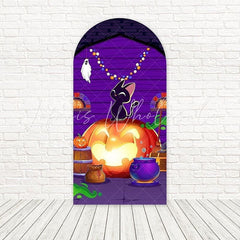Halloween Pumpkin Lamp Cat Arch Backdrop For Haunted Parties