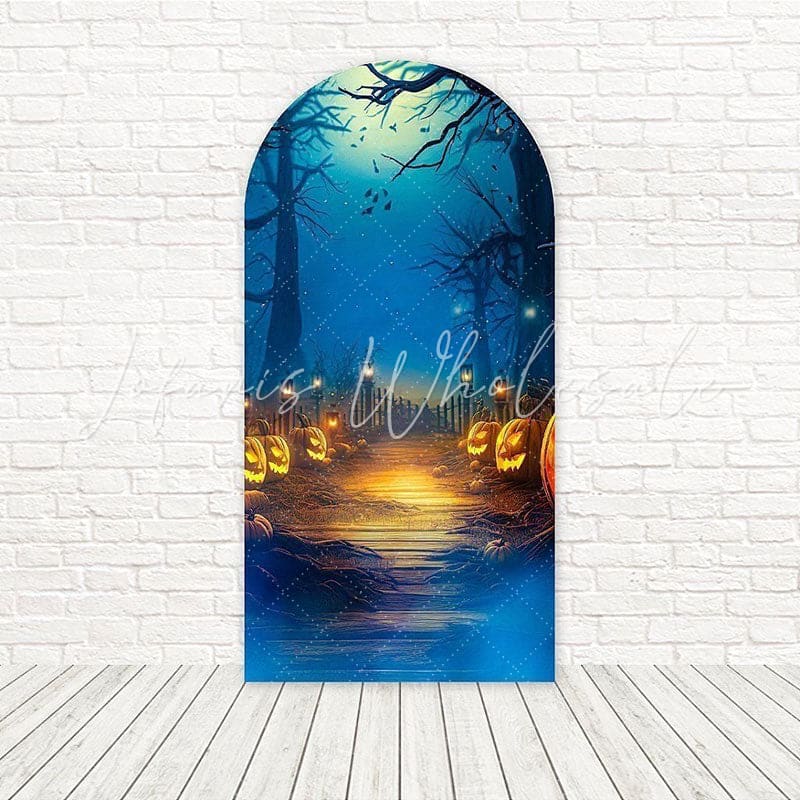 Halloween Pumpkins Cemetery Arch Backdrop For Spooky Occasions