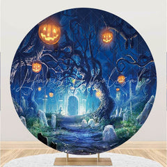 Lofaris Halloween Round Scary Night Castle Pumpkins Backdrop