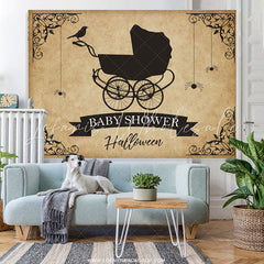 Lofaris Halloween Theme Black And Khaki Baby Shower Backdrop