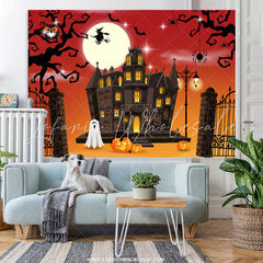 Lofaris Halloween Theme House Red With Orange Baby Shower Backdrop