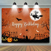 Lofaris Halloween Theme Witch Fly Orange Happy Birthday Backdrop