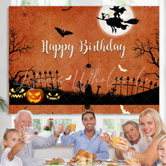 Lofaris Halloween Theme Witch Fly Orange Happy Birthday Backdrop