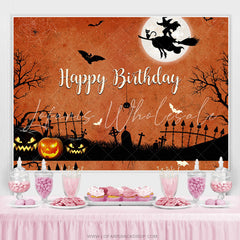 Lofaris Halloween Theme Witch Fly Orange Happy Birthday Backdrop