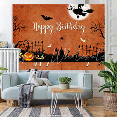 Lofaris Halloween Theme Witch Fly Orange Happy Birthday Backdrop
