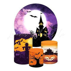 Halloween Themed Round Backdrop and Cylinders Kit for Parties