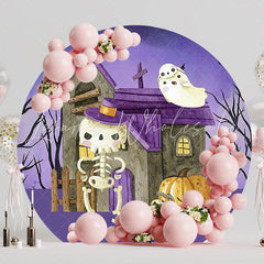 Halloween Watercolor Round Backdrop for Festive Party Event