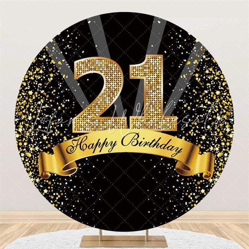 Lofaris Happy 21st Birthday Gold Ribbon Round Backdrops
