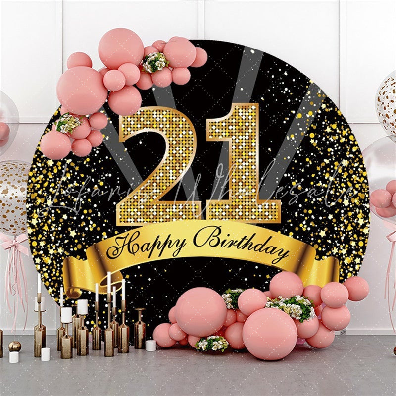 Lofaris Happy 21st Birthday Gold Ribbon Round Backdrops