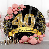 Lofaris Happy 40th Birthday Black And Gold Glitter Round Backdrops