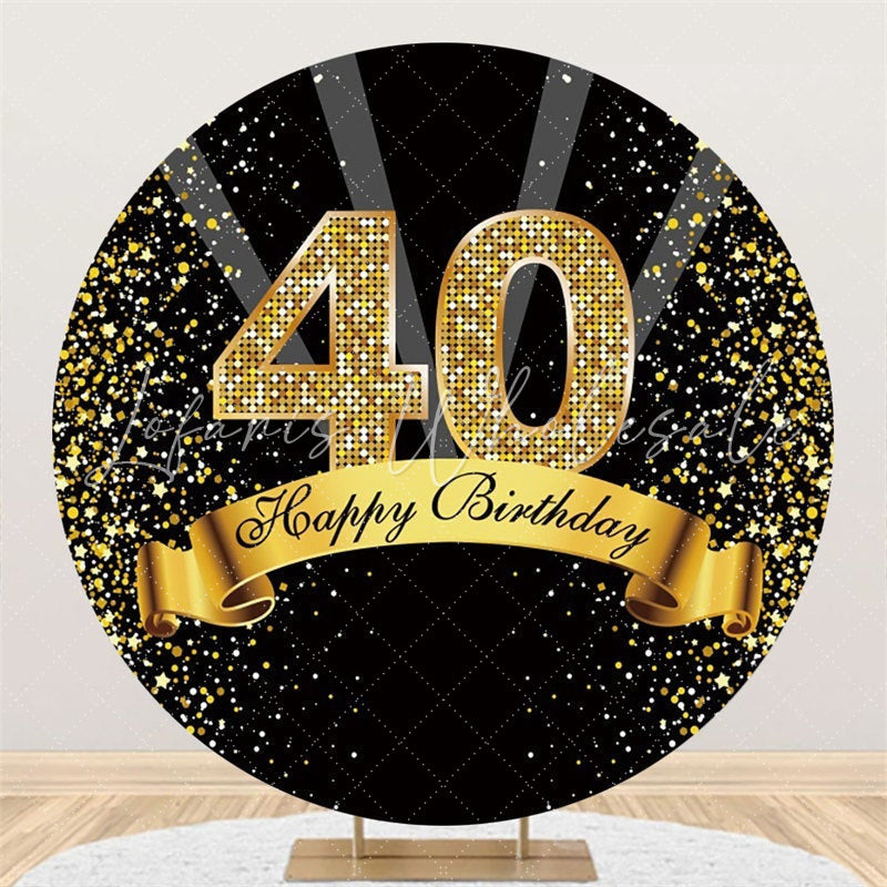 Lofaris Happy 40th Birthday Black And Gold Glitter Round Backdrops