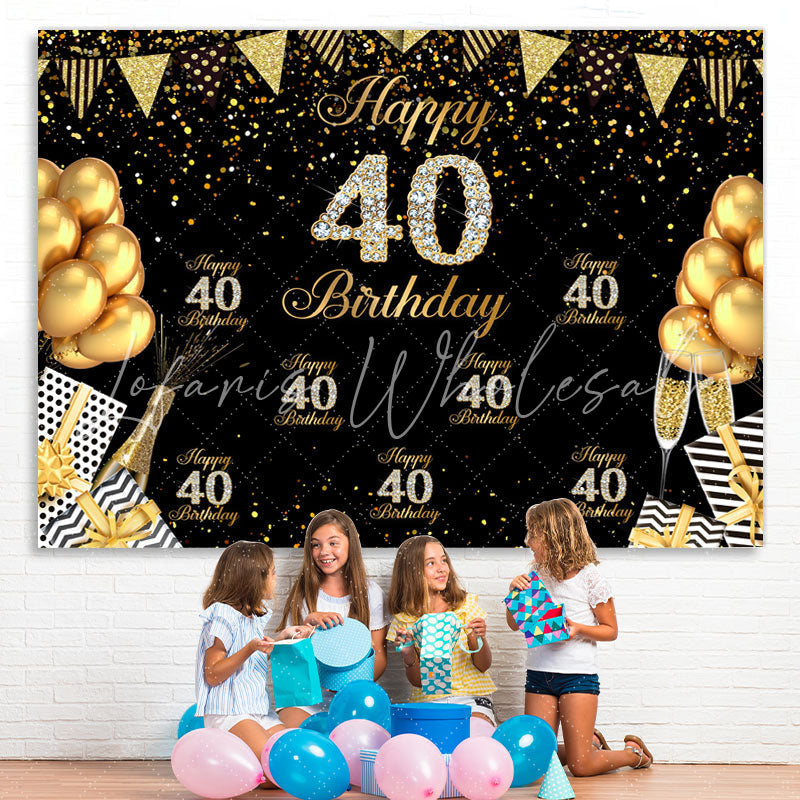 Lofaris Happy 40Th Birthday Black and Golden Balloon Backdrop