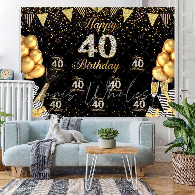 Lofaris Happy 40Th Birthday Black and Golden Balloon Backdrop