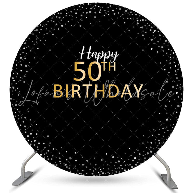 Lofaris Happy 50th Birthday Gold Silver Dots Round Backdrops