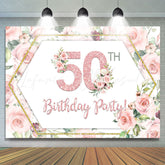 Lofaris Happy 50Th Birthday Party Pink Roses Backdrop for Woman