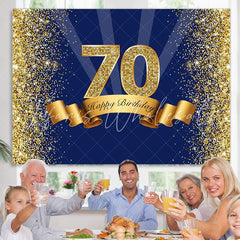 Lofaris Happy 70th Birthday Gold Glitter Royal Blue Backdrop for Photo