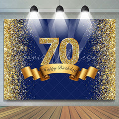 Lofaris Happy 70th Birthday Gold Glitter Royal Blue Backdrop for Photo