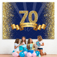Lofaris Happy 70th Birthday Gold Glitter Royal Blue Backdrop for Photo