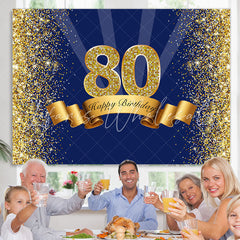 Lofaris Happy 80th Birthday Gold Glitter Royal Blue Backdrop for Party