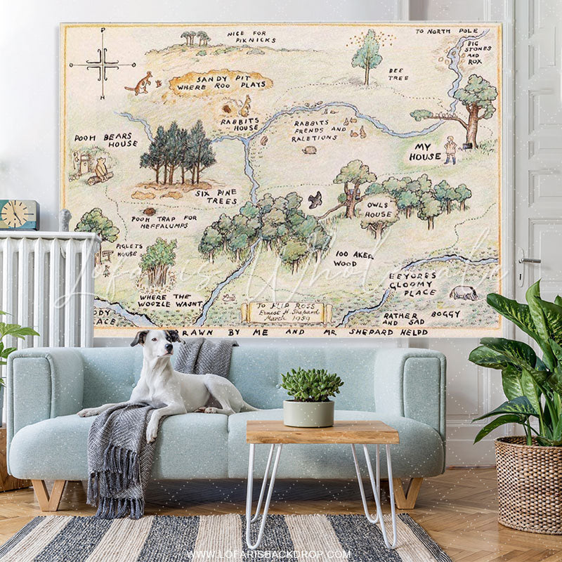 Lofaris Happy Bear Old Style Home Map Birthday Party Backdrop