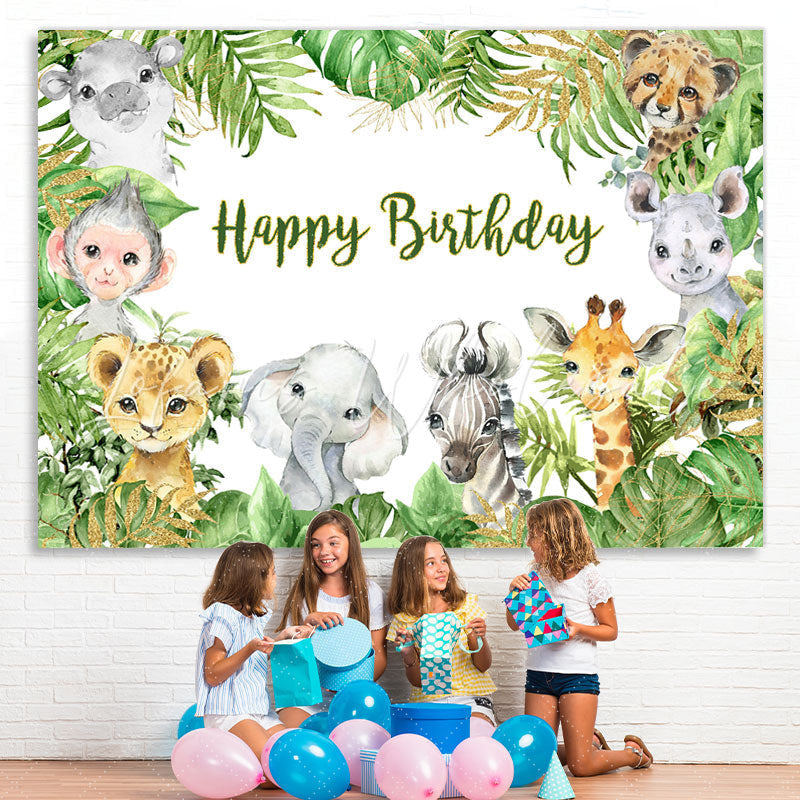 Lofaris Happy Birthday Animals Jungle Green Leaves Party Backdrop