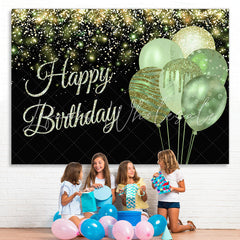 Lofaris Happy Birthday Balloon Green Glitter Black Party Backdrop