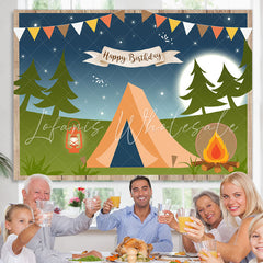 Lofaris Happy Birthday Camping Night Forest Cartoon Party Backdrop
