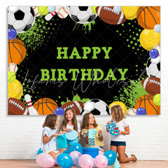 Lofaris Happy Birthday Football Sports Black Backdrop for Boys