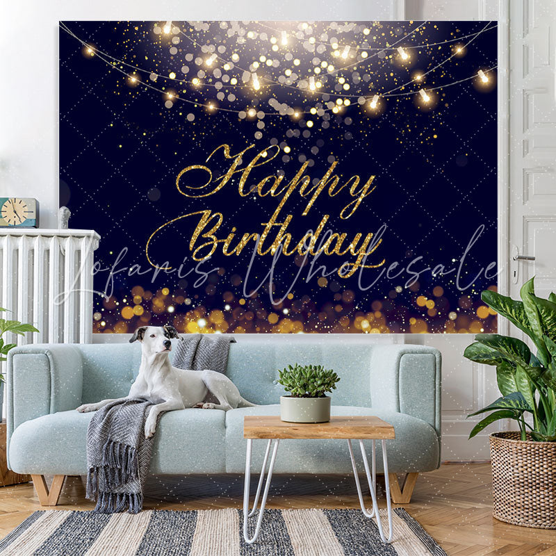 Lofaris Happy Birthday Gold Glitter Bokeh Backdrop for Party