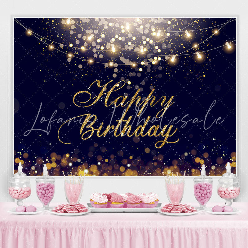 Lofaris Happy Birthday Gold Glitter Bokeh Backdrop for Party