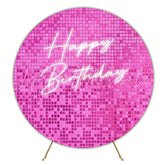 Happy Birthday Pink Glitter Round Backdrop for Fun Event