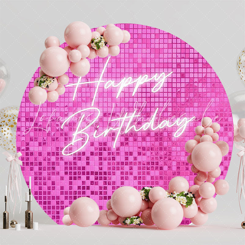 Happy Birthday Pink Glitter Round Backdrop for Fun Event