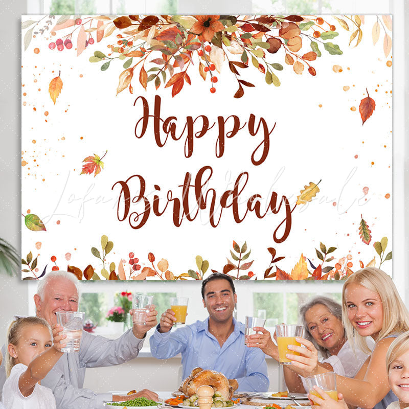 Lofaris Happy Birthday Red and Yellow Leaves Backdrop
