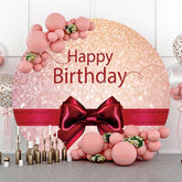 Lofaris Happy Birthday Red Bow Ribbon Glitter Bokeh Round Backdrops