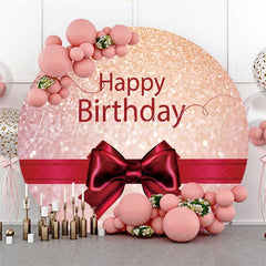 Lofaris Happy Birthday Red Bow Ribbon Glitter Bokeh Round Backdrops