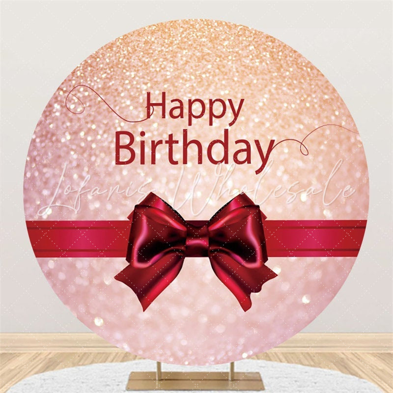 Lofaris Happy Birthday Red Bow Ribbon Glitter Bokeh Round Backdrops
